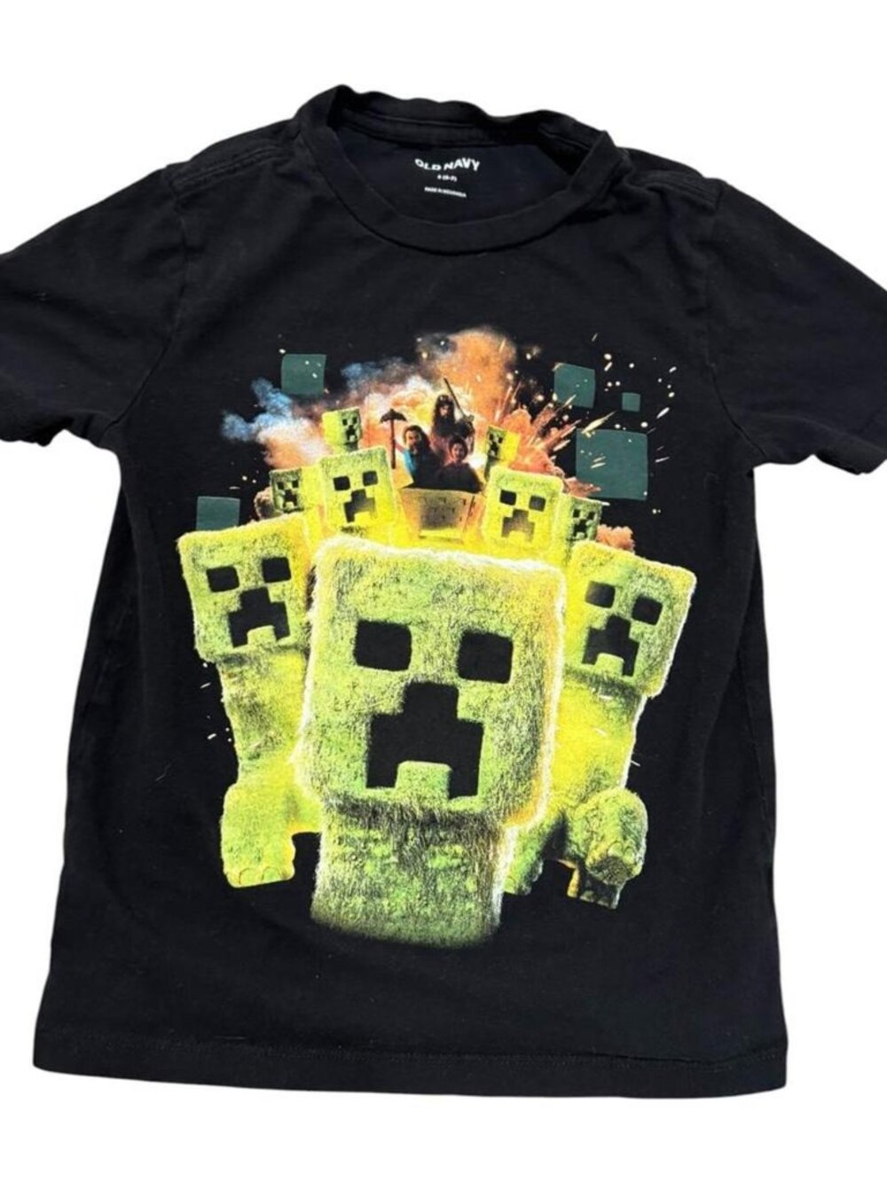 😎Old Navy Boys Black Green Minecraft Creeper Graphic Short Sleeve Tee 6T